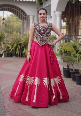 Rani Pink Embroidered Roman Lehenga Set