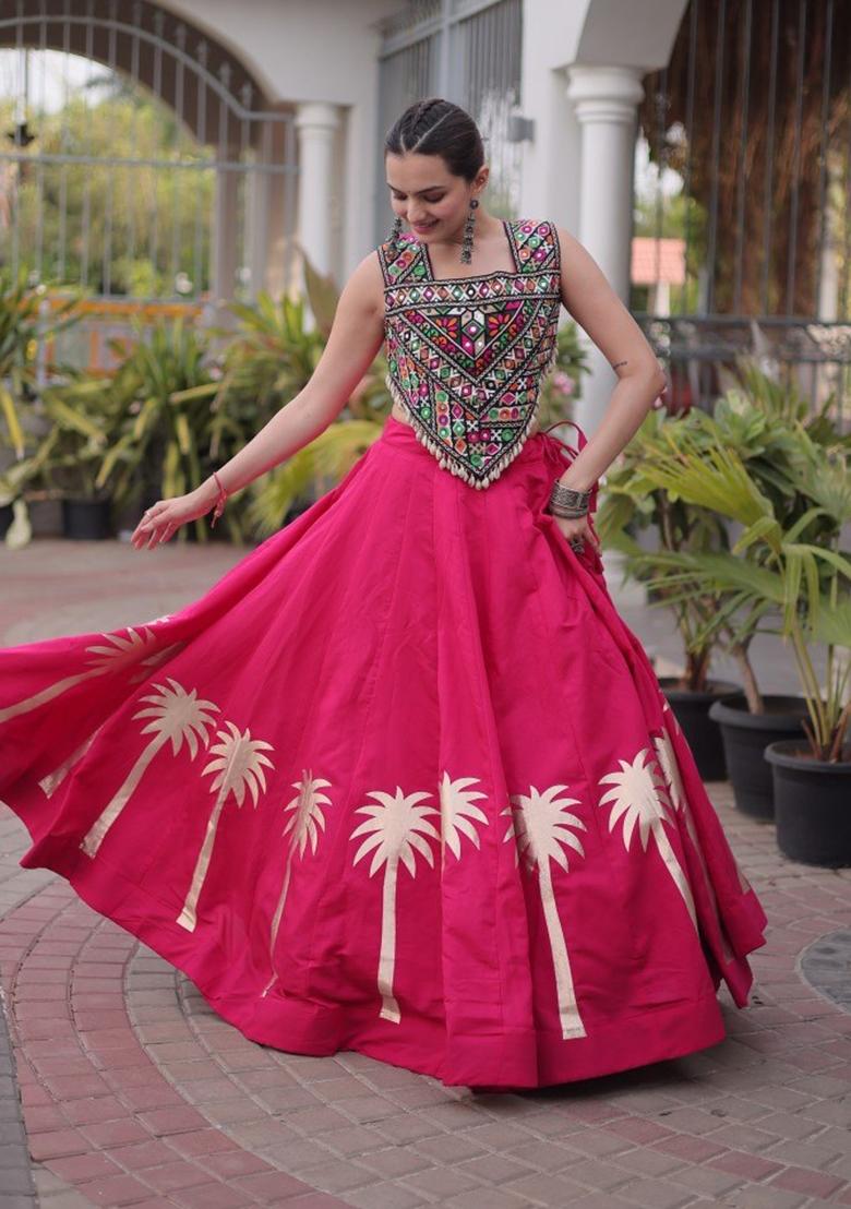 Rani Pink Embroidered Roman Lehenga Set - Indya