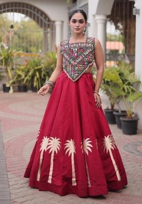 Maroon Embroidered Roman Lehenga Set