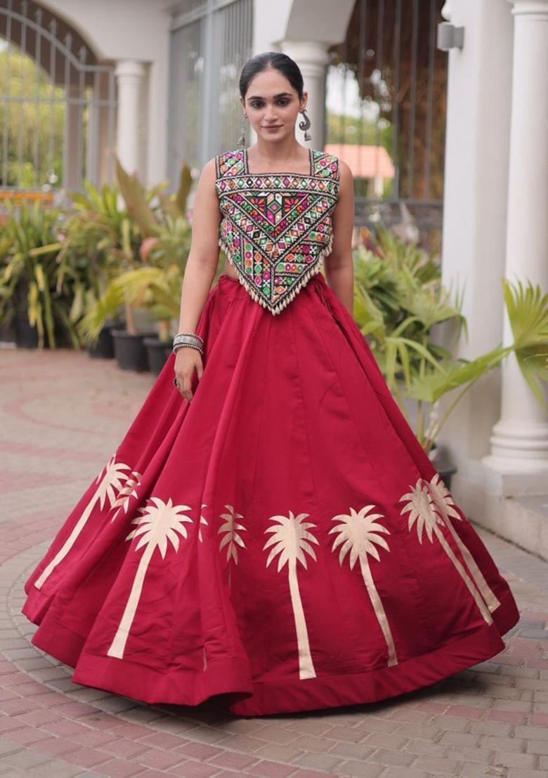 Maroon Embroidered Roman Lehenga Set - Indya