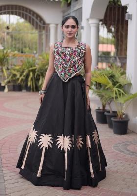 Black Embroidered Roman Lehenga Set