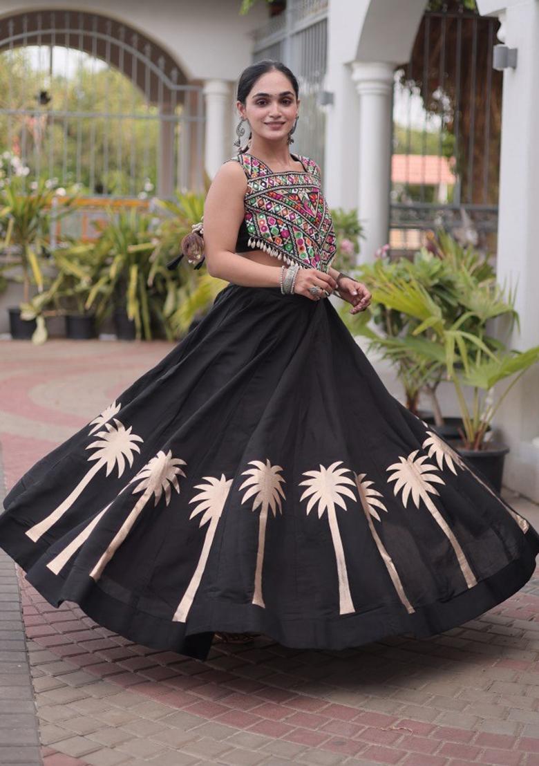 Black Embroidered Roman Lehenga Set - Indya