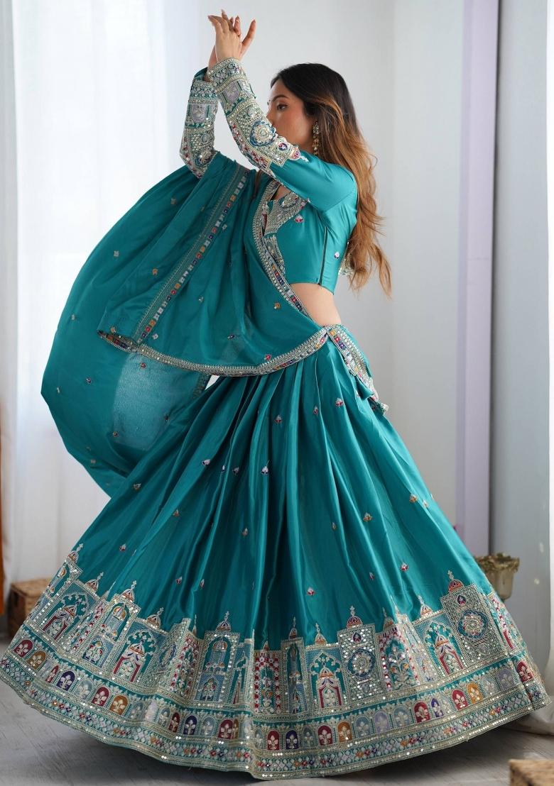 Black Embroidered Crepe Lehenga Set - Indya