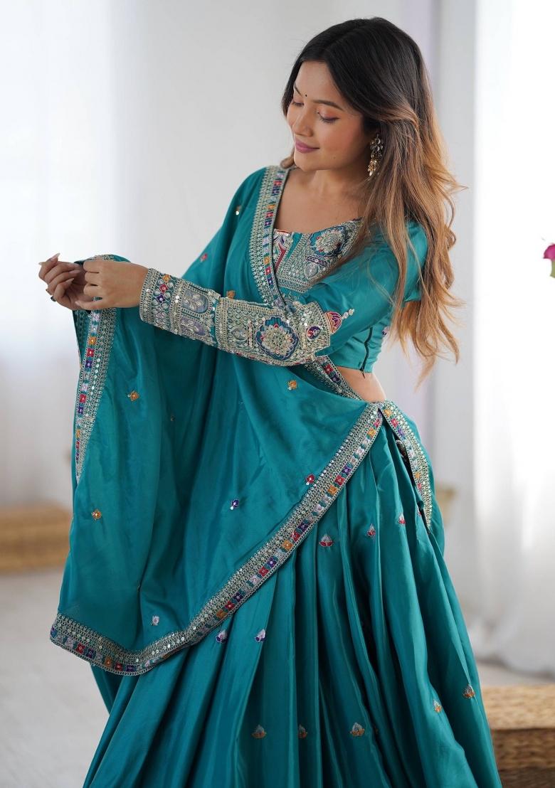 Black Embroidered Crepe Lehenga Set - Indya