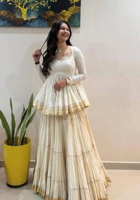 White Lace Work Cotton Lehenga Set