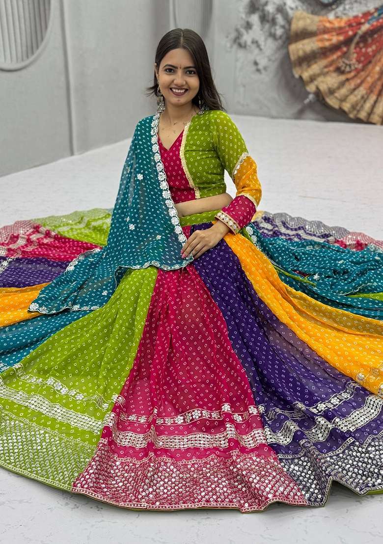 Multicolor Georgette Lehenga Set - Indya