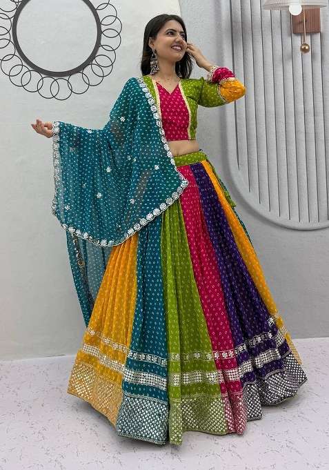 Multicolor Georgette Lehenga Set for Diwali | Wedding & Festive Wear