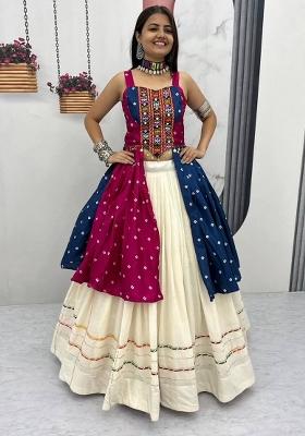 Pink Mirror Work Cotton Lehenga Set