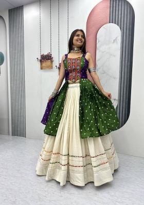 Purple Mirror Work Cotton Lehenga Set