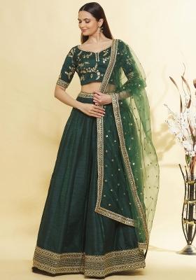 Green Embroidered Banglory Lehenga Set