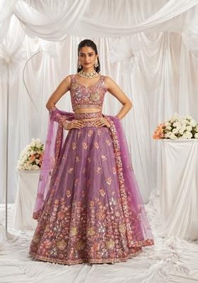 Lavender Embroidered Fendi Lehenga Set