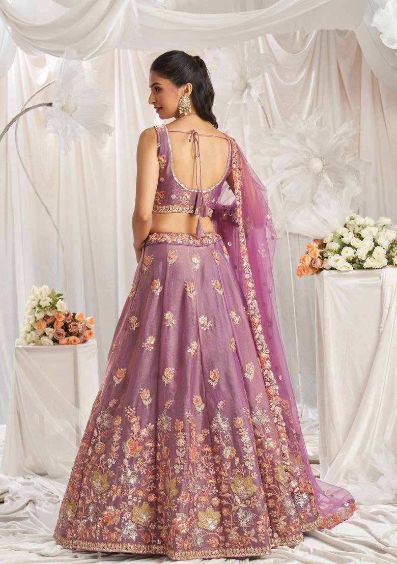 Lavender Embroidered Fendi Lehenga Set - Indya