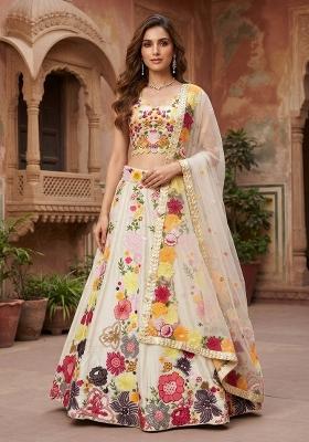 White Embroidered Chinon Lehenga Set