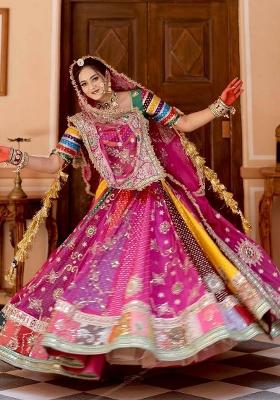 Multicolor Mirror Work Cotton Lehenga Set
