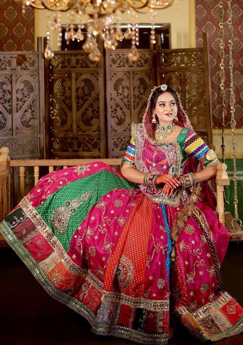Multicolor Mirror Work Cotton Lehenga Set - Indya