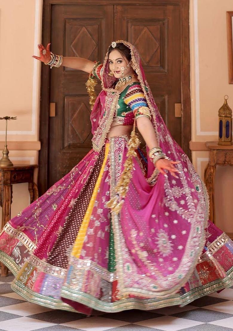 Multicolor Mirror Work Cotton Lehenga Set - Indya