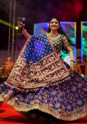 Blue Mirror Work Cotton Lehenga Set