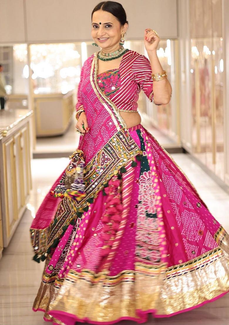Pink Printed Cotton Lehenga Set - Indya