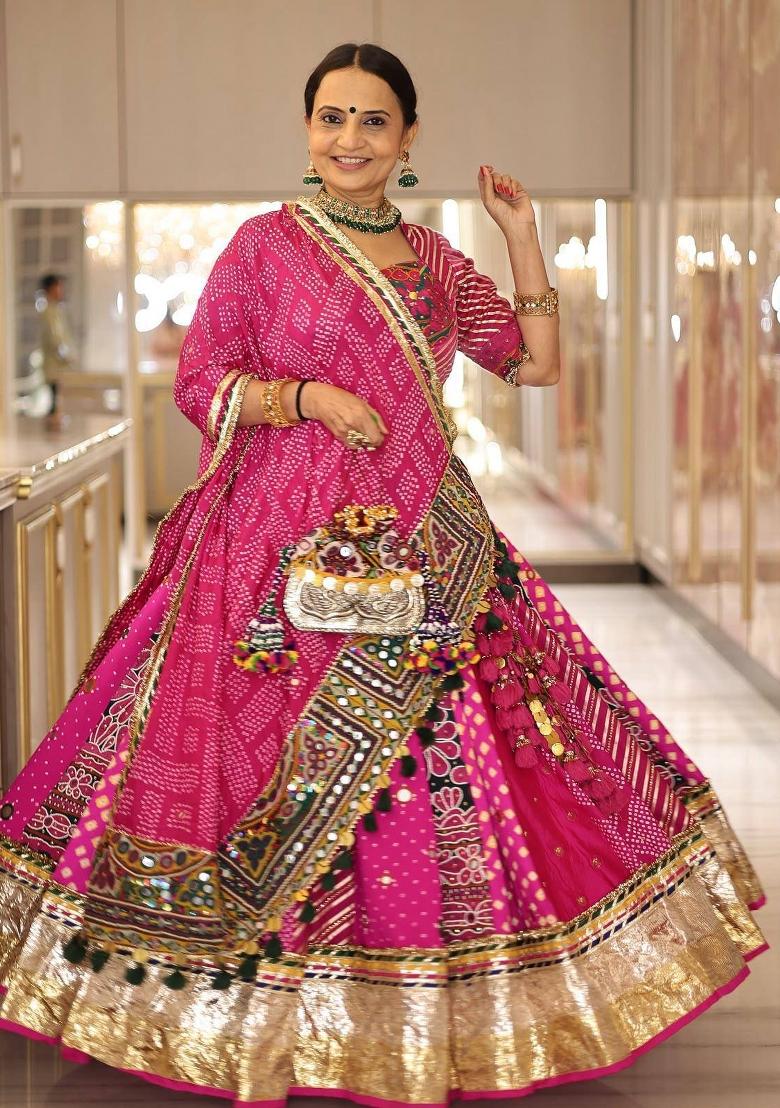 Pink Printed Cotton Lehenga Set - Indya