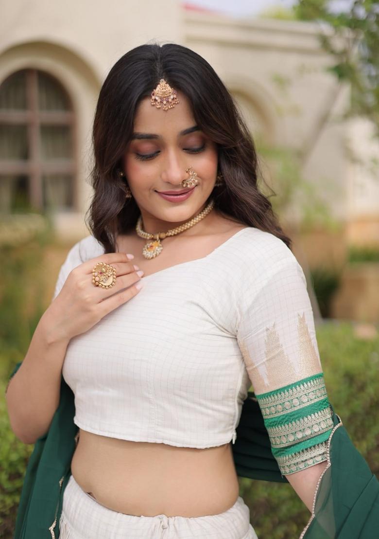 Green Zari Work Viscose Lehenga Set - Indya