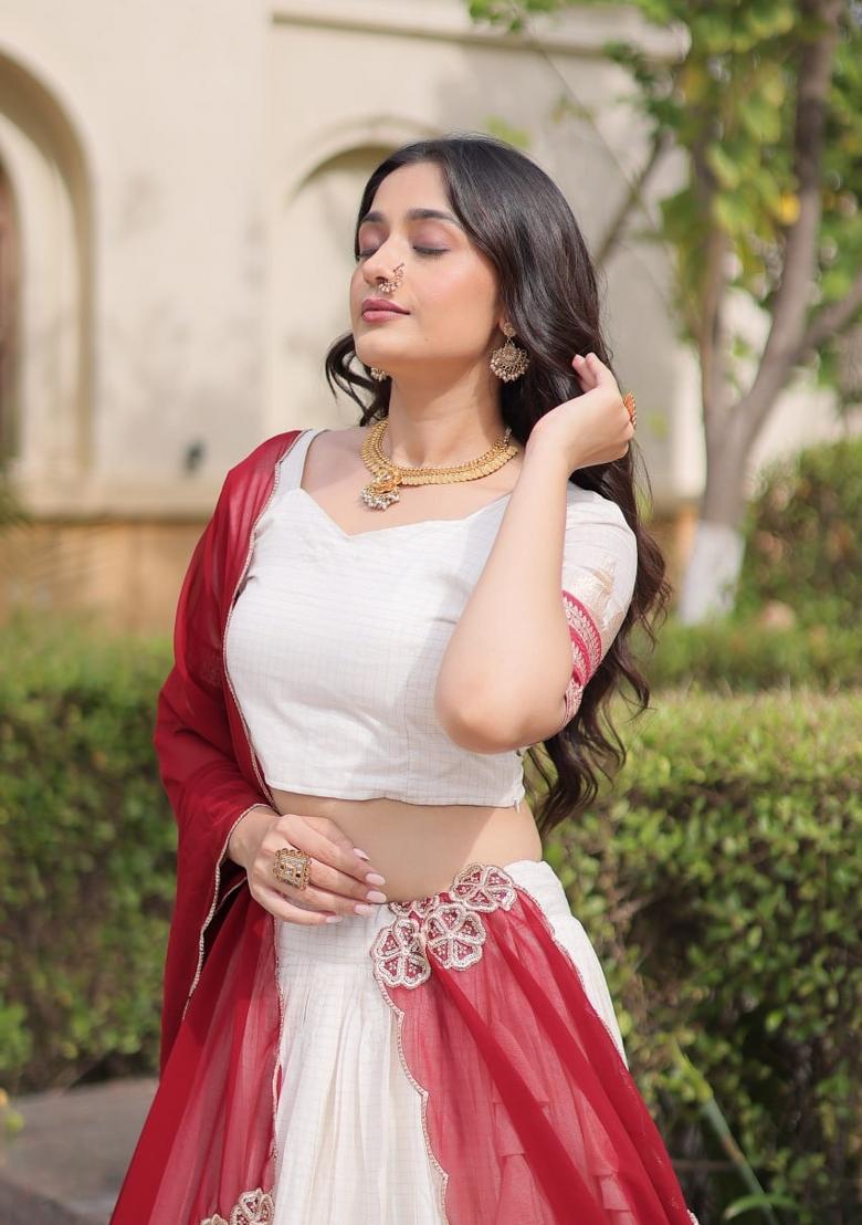 Maroon Zari Work Viscose Lehenga Set - Indya