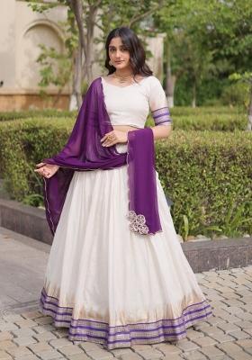 Purple Zari Work Viscose Lehenga Set