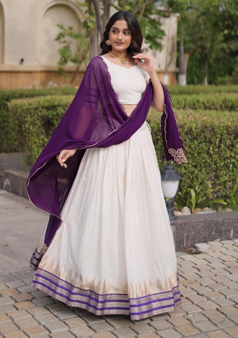 Purple Zari Work Viscose Lehenga Set - Indya