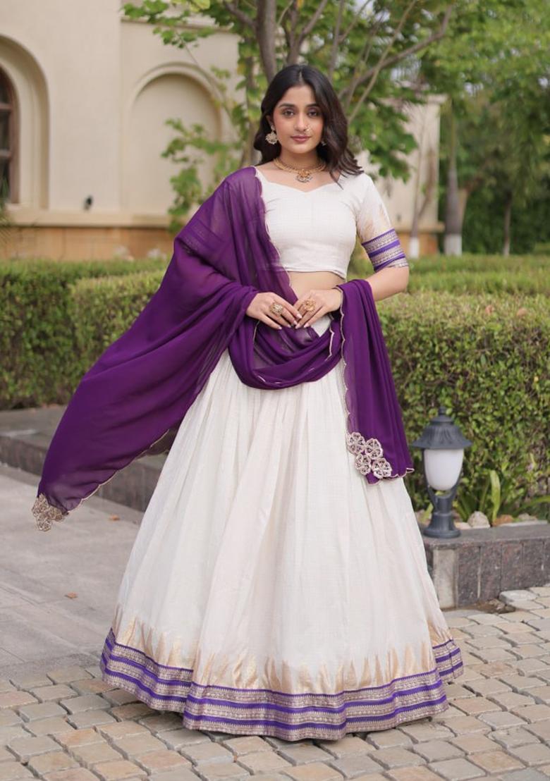 Purple Zari Work Viscose Lehenga Set - Indya