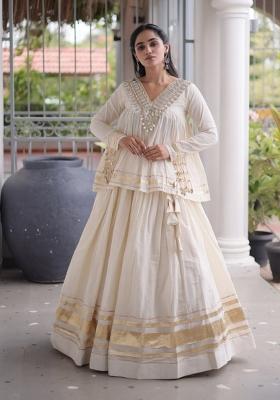 White Zari Work Cotton Lehenga Set