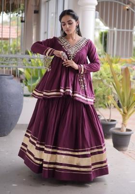 Wine Zari Work Cotton Lehenga Set