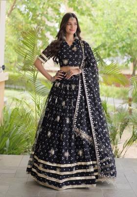Black Embroidered Georgette Lehenga Set