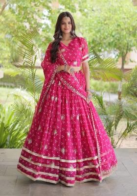 Rani Pink Embroidered Georgette Lehenga Set