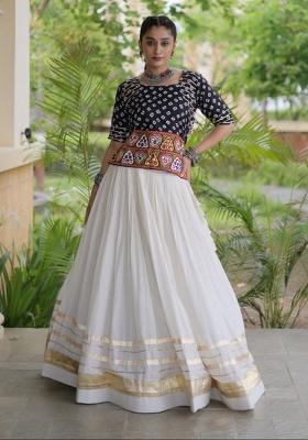 Black Embroidered Cotton Lehenga Set