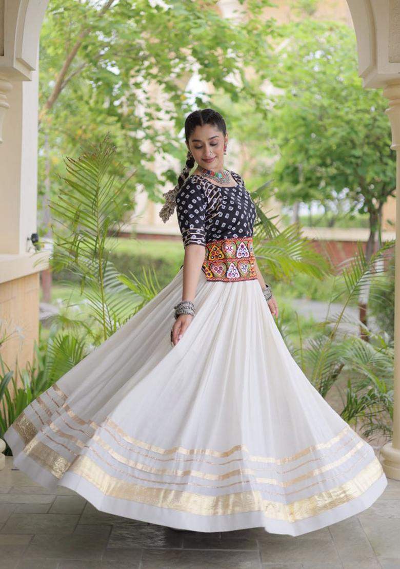 Black Embroidered Cotton Lehenga Set - Indya