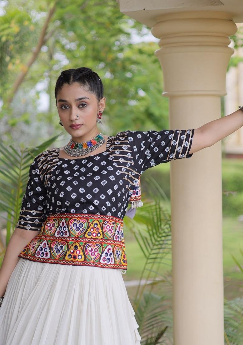 Black Embroidered Cotton Lehenga Set - Indya