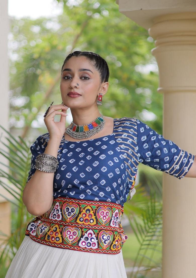 Blue Embroidered Cotton Lehenga Set - Indya