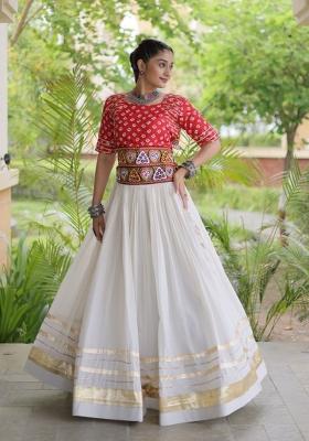 Red Embroidered Cotton Lehenga Set