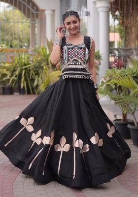 Black Lace Work Silk Lehenga Set