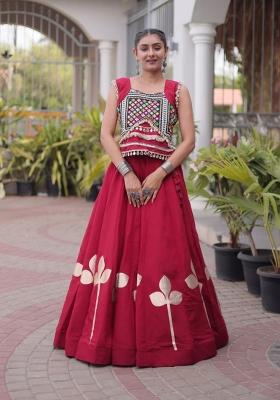 Maroon Lace Work Silk Lehenga Set