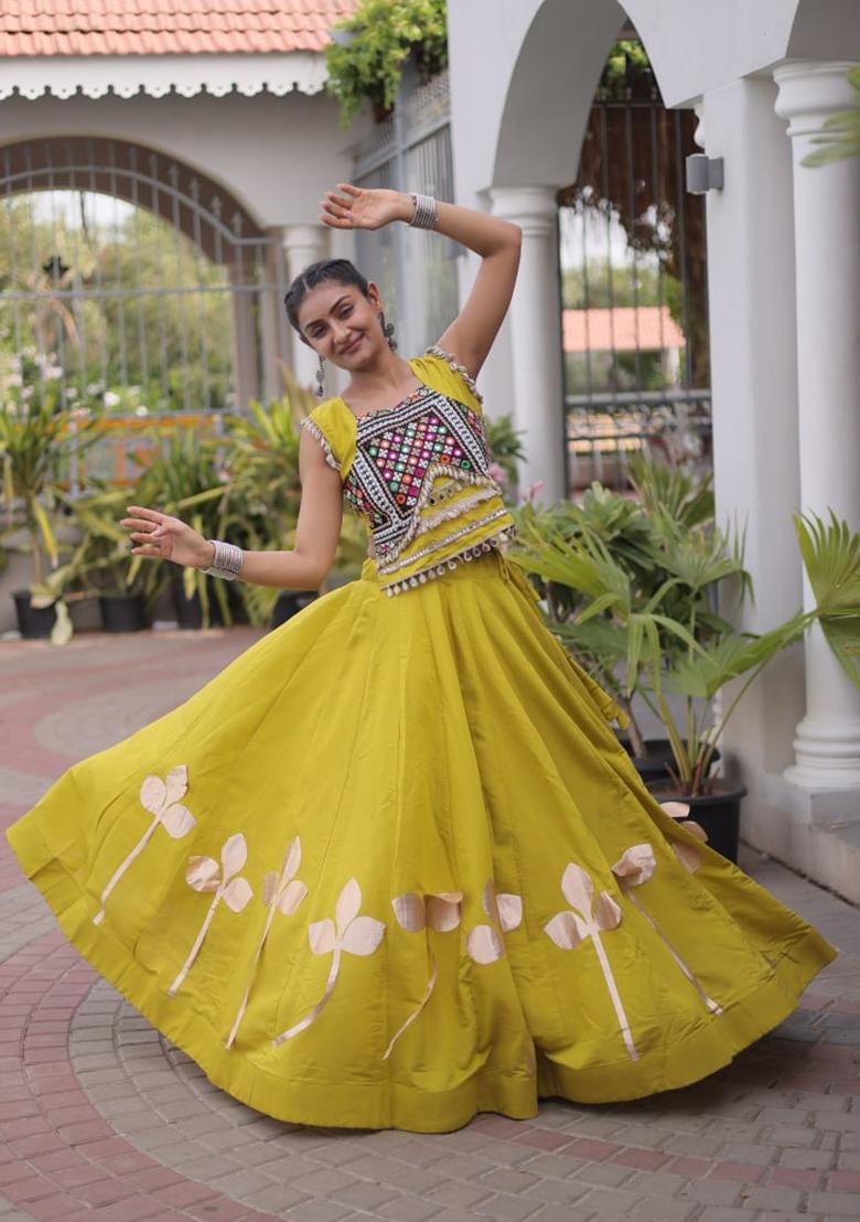 Perrot Lace Work Silk Lehenga Set - Indya