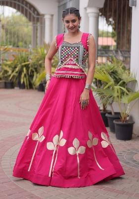 Pink Lace Work Silk Lehenga Set
