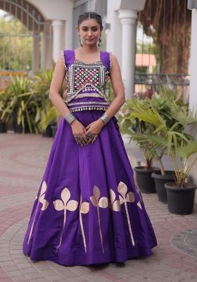 Purple Lace Work Silk Lehenga Set