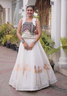 White Lace Work Silk Lehenga Set