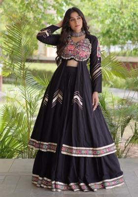 Black Lace Work Cotton Lehenga Set