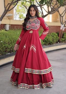 Maroon Lace Work Cotton Lehenga Set