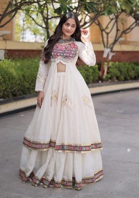 White Lace Work Cotton Lehenga Set