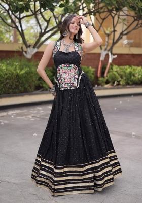 Black Mirror Work Rayon Lehenga Set