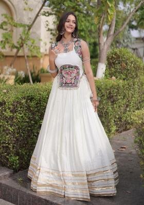 White Mirror Work Rayon Lehenga Set