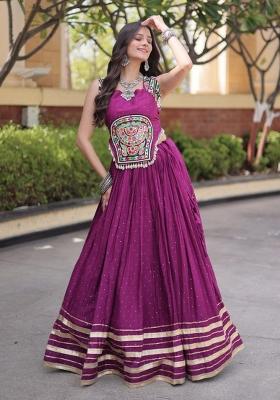 Wine Mirror Work Rayon Lehenga Set