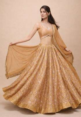 Beige Bandhni Silk Lehenga Set for Diwali | Wedding & Festive Wear